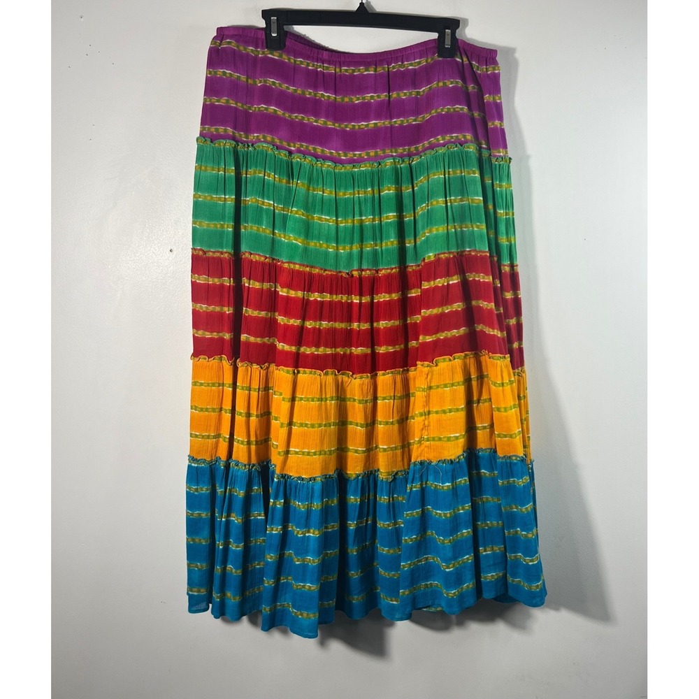 Lauren Ralph Lauren Cotton Multicolored Tie Dyed Tiered Maxi‎ Skirt Lined L